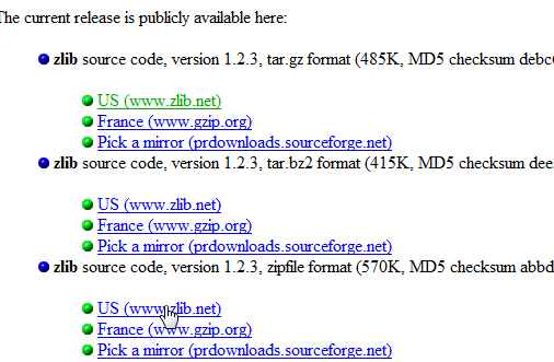 zlibソースコードのダウンロード