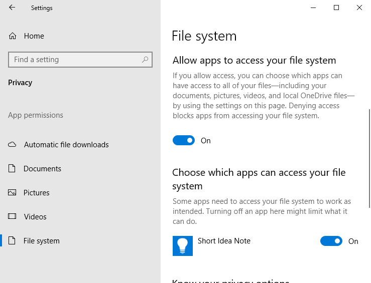 Accept file access on Windows